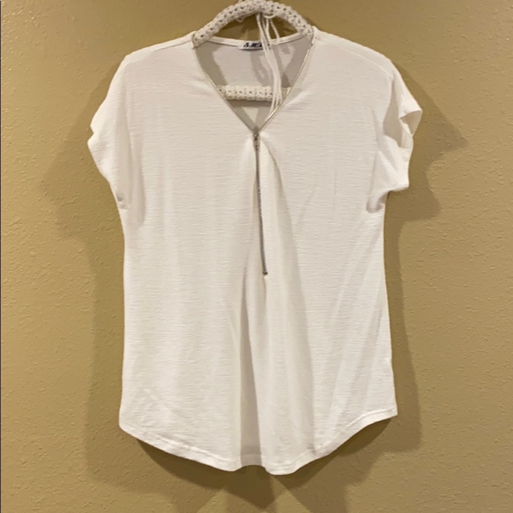 Ivory front zip blouse